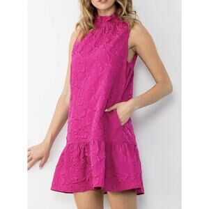 THML Everything You Need Sleeveless Ruffled Mini Dress Fuschia Pink Medium